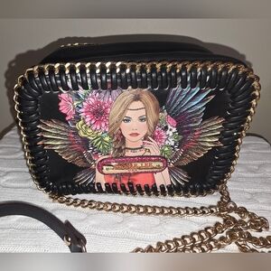 Nicole Lee USA Angel Wing Crossbody Bag | Black Whipstitch Chain Strap